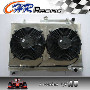 FOR 52MM NISSAN SKYLINE R33 R34 GTS-T RB25DET Aluminum Radiator+Fan Shroud+2Xfan