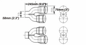 2.3" inlet Stainless double round outlet slanted angle cut Exhaust Tip 9.6" long