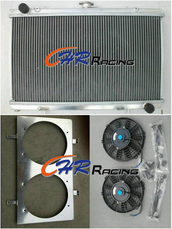 FOR 52MM Nissan Silvia S13 SR20DET Aluminum Radiator + Fan Shroud + 2x12